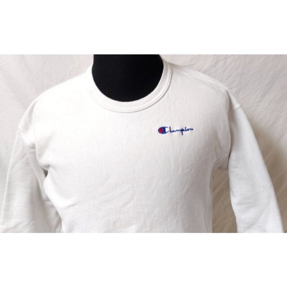 Champion Reverse Weave Medium White Crop Spellout Logo Heavyweight Sweatshirt - Picture 4 of 13